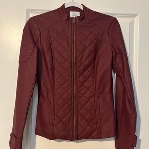 Burgundy faux leather zip front  jacket